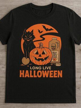 Faded Black Vintage Halloween Graphic Tee Spooky Cat Pumpkin Shirt
